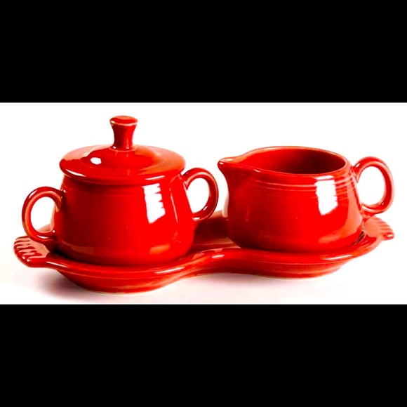 Fiestaware Other - Fiestaware Scarlet Red Creamer & Sugar Tray Set